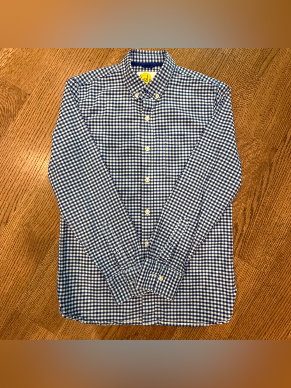 Boy’s Boden Blue & White gingham  Button Down Long Sleeve Shirt Teen 13-14Y NEW